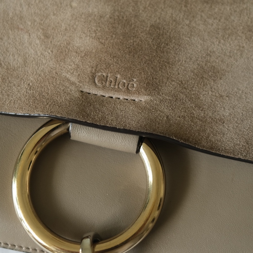 Chloe Faye Crossbody Shoulder Bag Calfskin Grey Leather + Grey Suede